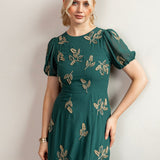 Maya Emerald Embellished Short Sleeve Maxi Dress with Open Back