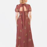 Maya Copper Rose Embellished Short Sleeve Maxi Dress with Open Back