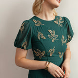 Maya Emerald Embellished Short Sleeve Maxi Dress with Open Back