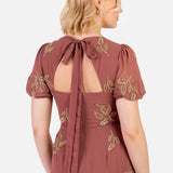 Maya Copper Rose Embellished Short Sleeve Maxi Dress with Open Back