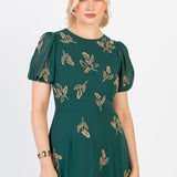 Maya Emerald Embellished Short Sleeve Maxi Dress with Open Back