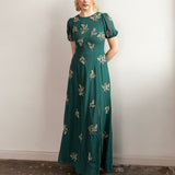 Maya Emerald Embellished Short Sleeve Maxi Dress with Open Back