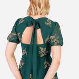 Maya Emerald Embellished Short Sleeve Maxi Dress with Open Back
