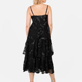 Maya Black 3D Floral Tiered Cami Midi Dress
