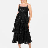 Maya Black 3D Floral Tiered Cami Midi Dress