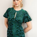Maya Teal Flocked Velvet Ruched Maxi Dress