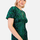 Maya Teal Flocked Velvet Ruched Maxi Dress