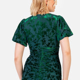 Maya Teal Flocked Velvet Ruched Maxi Dress