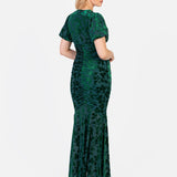 Maya Teal Flocked Velvet Ruched Maxi Dress