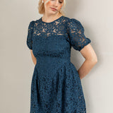Maya Teal Short Sleeve Lace Mini Dress