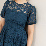 Maya Teal Short Sleeve Lace Mini Dress