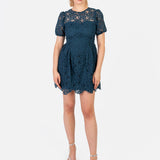 Maya Teal Short Sleeve Lace Mini Dress