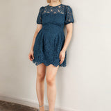 Maya Teal Short Sleeve Lace Mini Dress