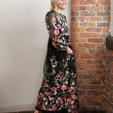 Maya Floral Embroidered Blouson Sleeve Maxi Dress