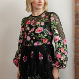 Maya Floral Embroidered Blouson Sleeve Maxi Dress