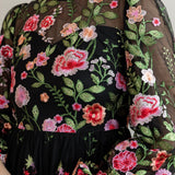 Maya Floral Embroidered Blouson Sleeve Maxi Dress