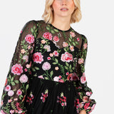 Maya Floral Embroidered Blouson Sleeve Maxi Dress