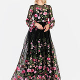 Maya Floral Embroidered Blouson Sleeve Maxi Dress