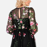 Maya Floral Embroidered Blouson Sleeve Maxi Dress