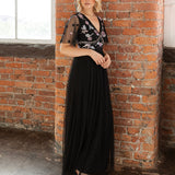 Maya Black Floral Embellished Spot Mesh Maxi Dress
