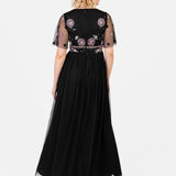 Maya Black Floral Embellished Spot Mesh Maxi Dress