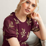 Maya Cranberry Short Sleeve & Open Back Embellished Midi Dress