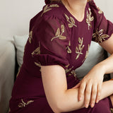 Maya Cranberry Short Sleeve & Open Back Embellished Midi Dress