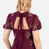 Maya Cranberry Short Sleeve & Open Back Embellished Midi Dress