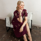 Maya Cranberry Short Sleeve & Open Back Embellished Midi Dress