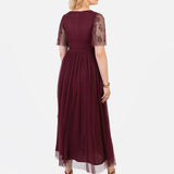 Maya Cranberry Embellished Angel Sleeve & Open Back Midaxi Dress