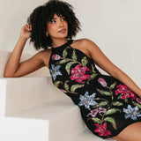 Maya Black Floral Embellished Halter Neck Mini Dress