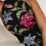 Maya Black Floral Embellished Halter Neck Mini Dress