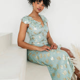Maya Gold Floral Jacquard & Ruffle Detail Midi Dress