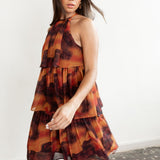 Anaya With Love Recycled Fire Marble Print Halter Neck Tiered Swing Mini Dress