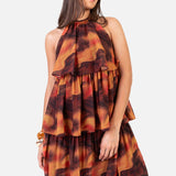 Anaya With Love Recycled Fire Marble Print Halter Neck Tiered Swing Mini Dress
