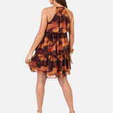 Anaya With Love Recycled Fire Marble Print Halter Neck Tiered Swing Mini Dress