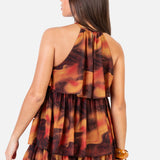 Anaya With Love Recycled Fire Marble Print Halter Neck Tiered Swing Mini Dress