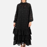 Anaya With Love Recycled Black Floral Burnout Long Sleeve Trapeze Midaxi Dress
