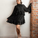 Anaya With Love Recycled Black Floral Burnout Flared Long Sleeve Shift Mini Dress