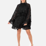 Anaya With Love Recycled Black Floral Burnout Flared Long Sleeve Shift Mini Dress