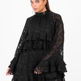 Anaya With Love Recycled Black Floral Burnout Flared Long Sleeve Shift Mini Dress