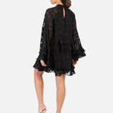 Anaya With Love Recycled Black Floral Burnout Flared Long Sleeve Shift Mini Dress
