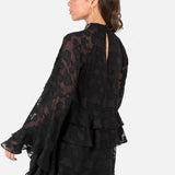 Anaya With Love Recycled Black Floral Burnout Flared Long Sleeve Shift Mini Dress