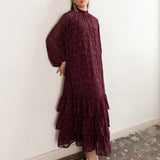 Anaya With Love Recycled Maroon Floral Burnout Long Sleeve Trapeze Midaxi Dress