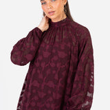 Anaya With Love Recycled Maroon Floral Burnout Long Sleeve Trapeze Midaxi Dress