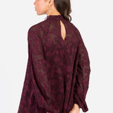 Anaya With Love Recycled Maroon Floral Burnout Long Sleeve Trapeze Midaxi Dress