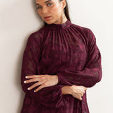Anaya With Love Recycled Maroon Floral Burnout Long Sleeve Trapeze Midaxi Dress