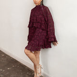Anaya With Love Recycled Maroon Floral Burnout Flared Long Sleeve Shift Mini Dress