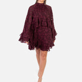 Anaya With Love Recycled Maroon Floral Burnout Flared Long Sleeve Shift Mini Dress