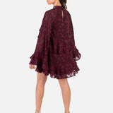 Anaya With Love Recycled Maroon Floral Burnout Flared Long Sleeve Shift Mini Dress